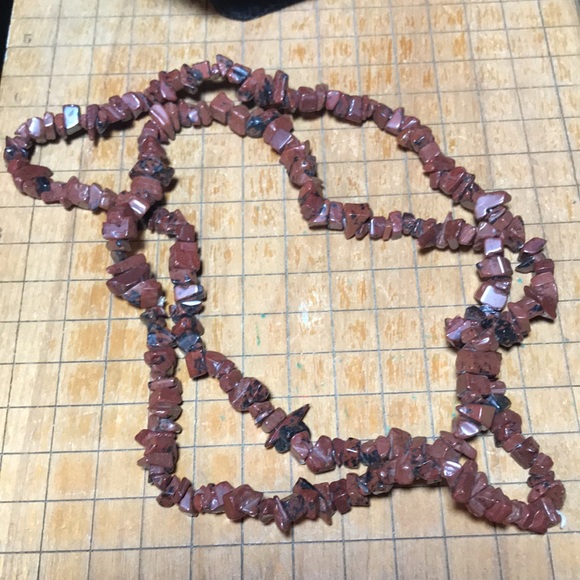 Semiprecious Mahogany Obsidian Polished Stone Nugget Chip 34”L Necklace EVC - Picture 9 of 10